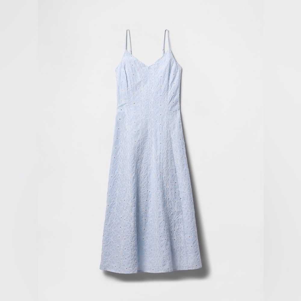 NEW! GAP Blue Stripe Eyelet V-Neck Midi Dress - Size Small #741483 🕹️ - Picture 4 of 4